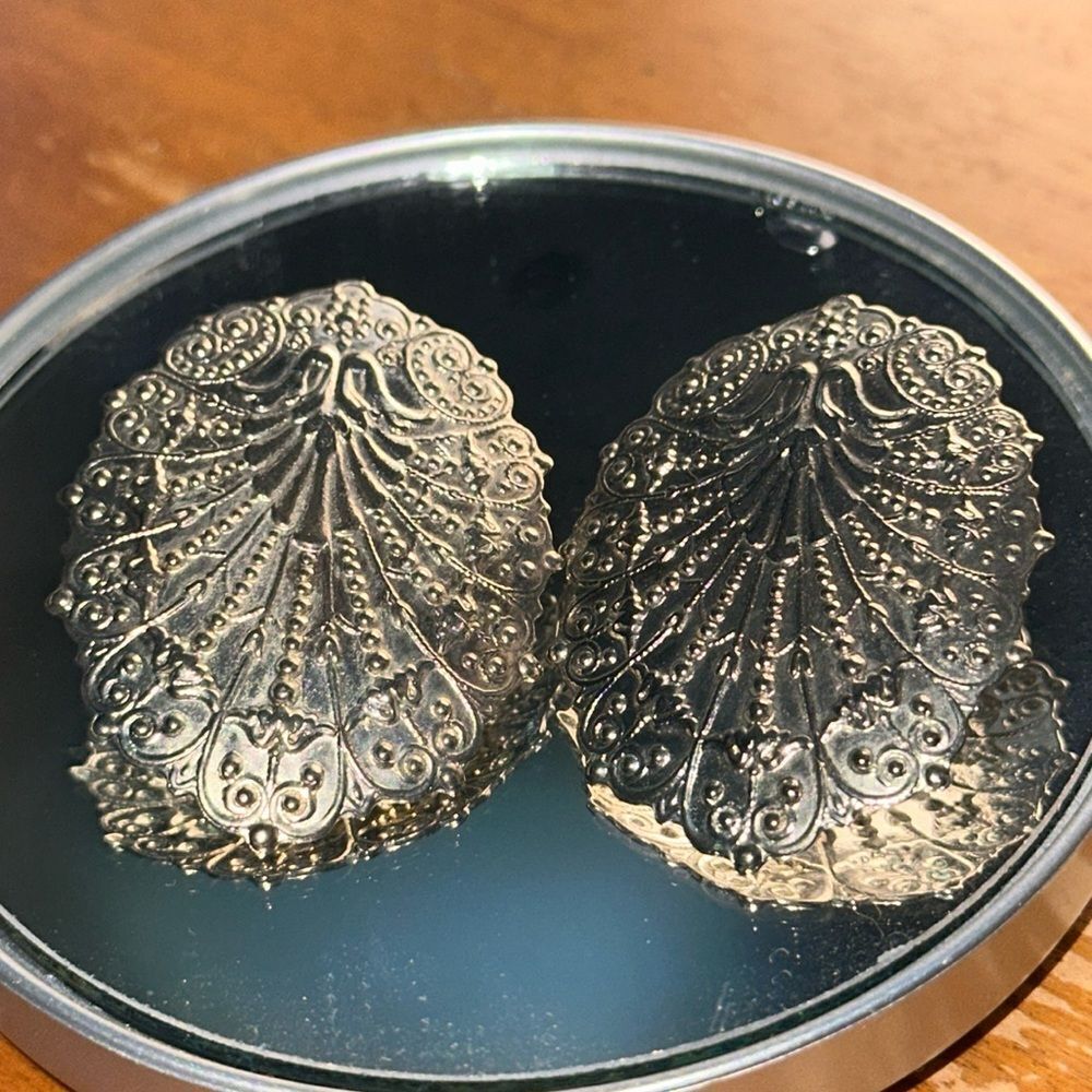 Large silver tone filigree look boho post earrings